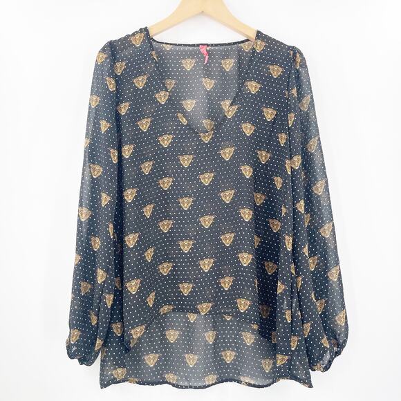 EIGHT SIXTY Blouse Size Large Leopard Face Polka Dot Sheer Contemporary Dots - Picture 1 of 10